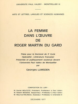 cover image of La femme dans l'œuvre de Roger Martin du Gard